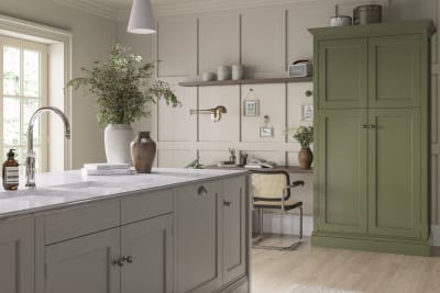 Ludlow, a traditional Shaker-style kitchen range, featuring panelled doors with visible woodgrain and beading detail.