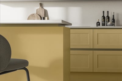 Handleless Shaker kitchen Integra Wardley Harvest is traditional and contemporary with its narrow frame door with integrated handles and a painted timber finish.