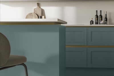 Handleless Shaker kitchen Integra Wardley Morris Blue is traditional and contemporary with its narrow frame door with integrated handles and a painted timber finish.