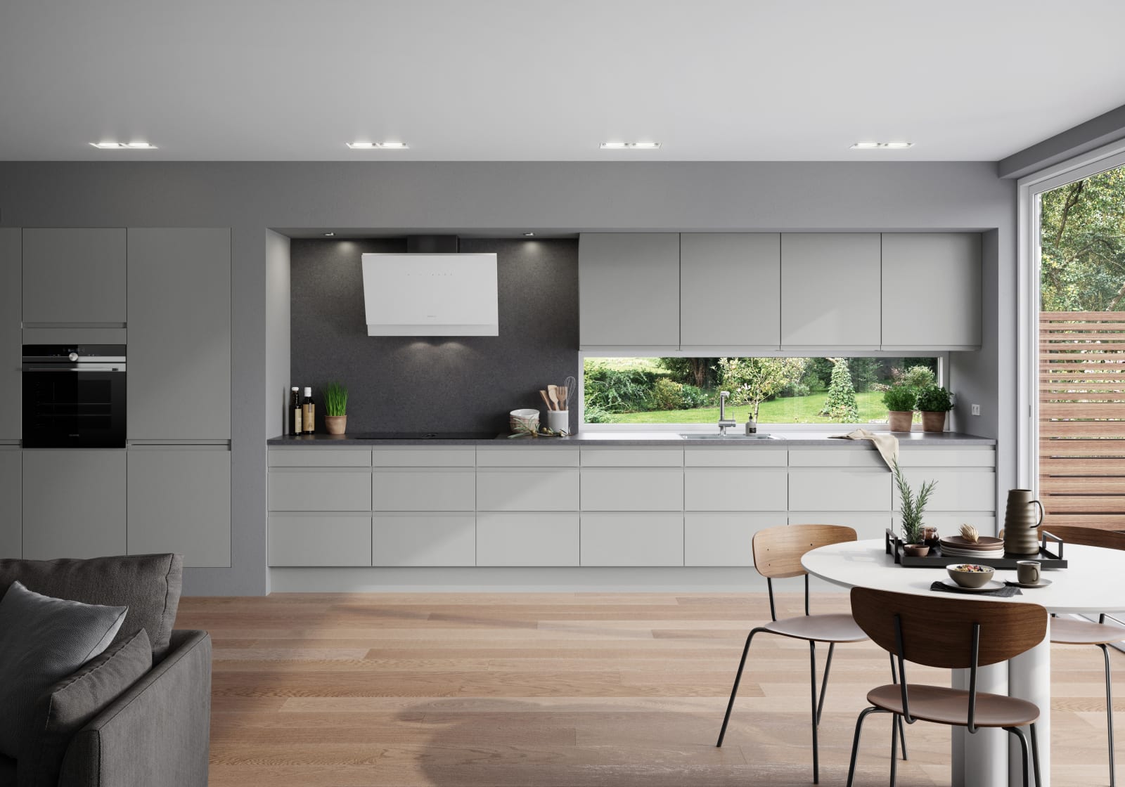 Norema kjøkken Basic Collection Hisøy lys grå grep moderne kjøkken innfreste grep flatpakket kjøkken