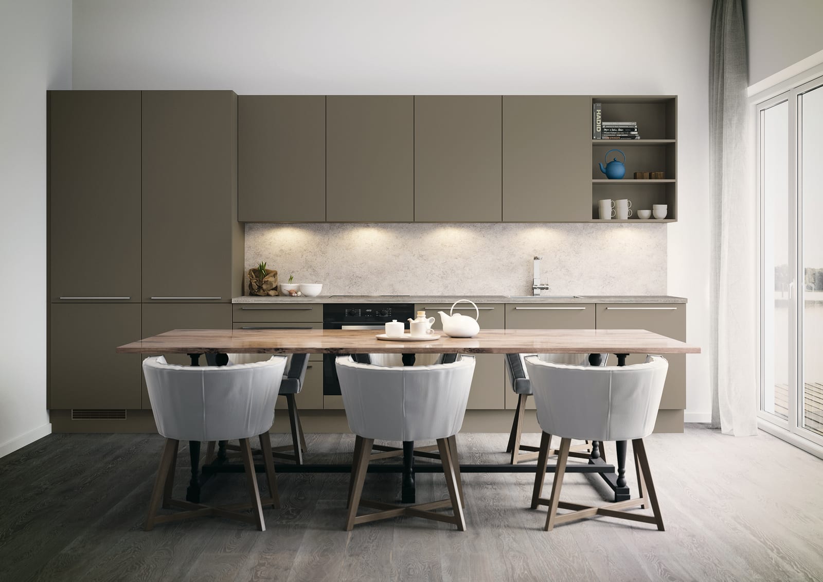 Uno er en modell som tilpasser seg omgivelsene og blir det kjøkkenet du ønsker. Fås i 15 ulike standardfarger.