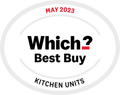 Which? Best buy icon. Kitchen units May 2023