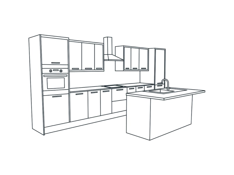 Illustration of a large kitchen with 16 units.
