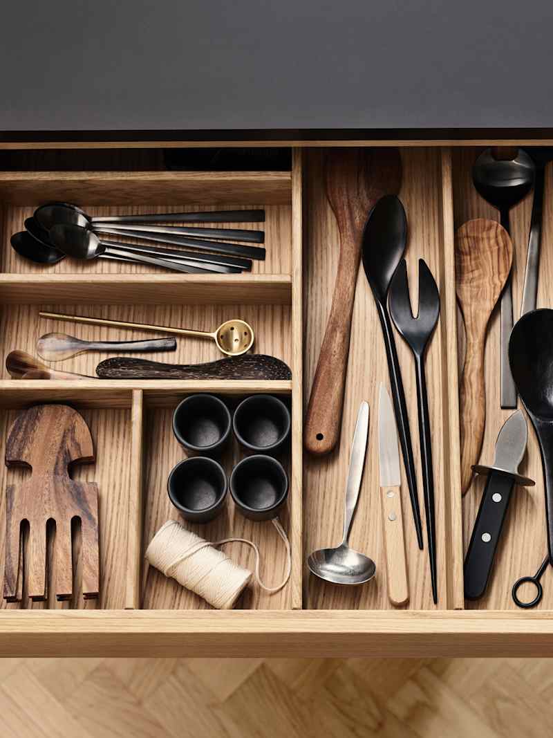 uno form drawers and drawer inserts are available in maple, white ash, oak, walnut, and smoked oak.