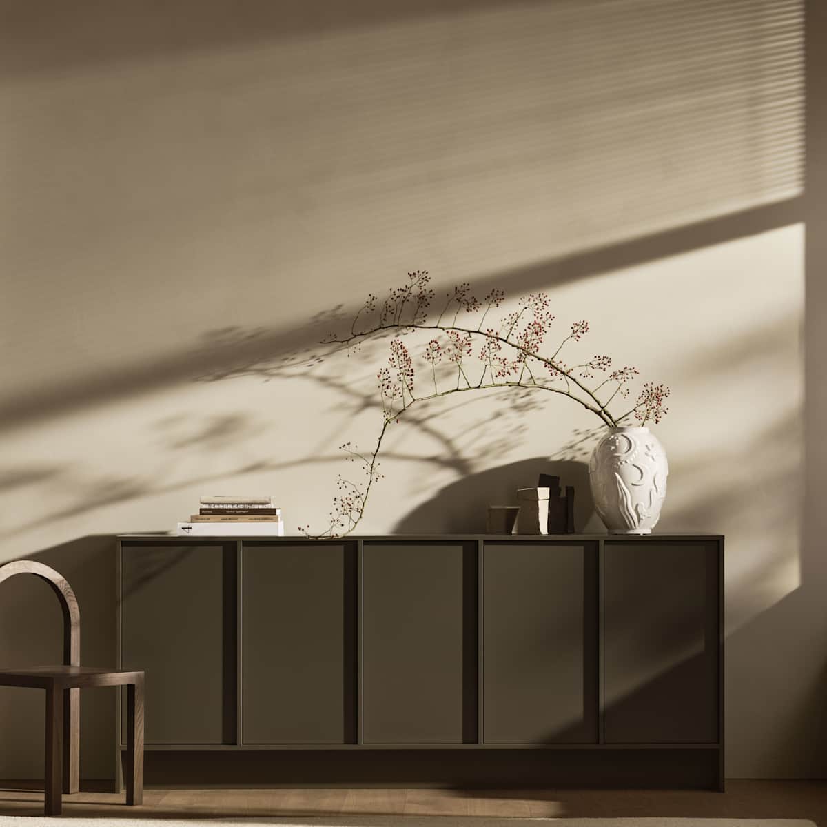 Sideboard i kjøkkenet Line Høst i varm minimalisme stil