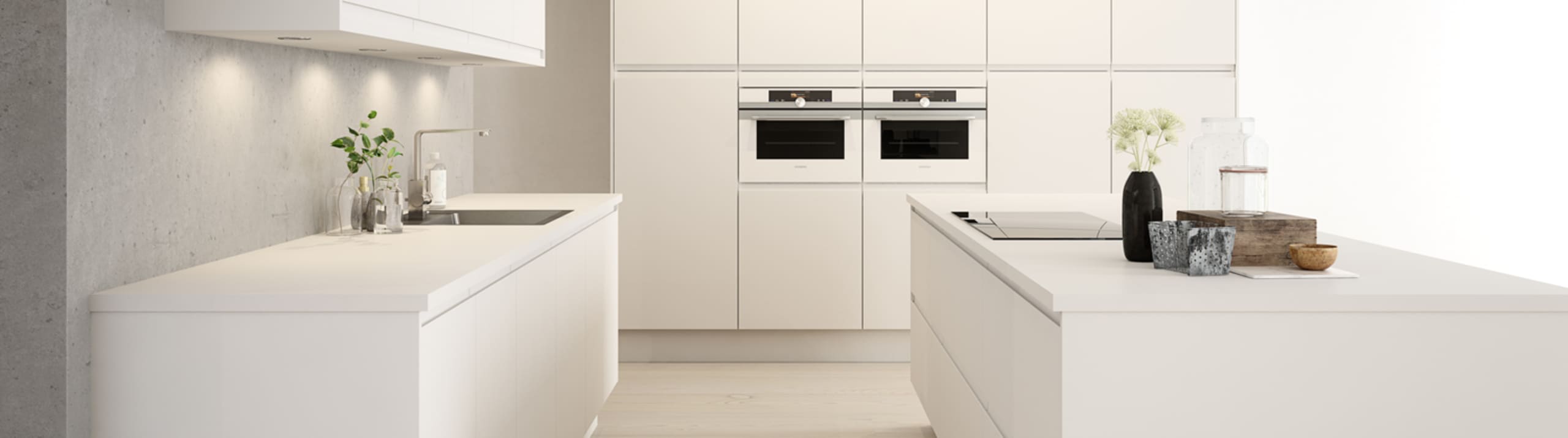 Herlig trendkjøkken med slette fronter og innfreste grep, som markerer modellens linjerene design. Horisont kjennetegnes av en klar og kjølig friskhet, noe som representerer ny nordisk design på sitt beste.