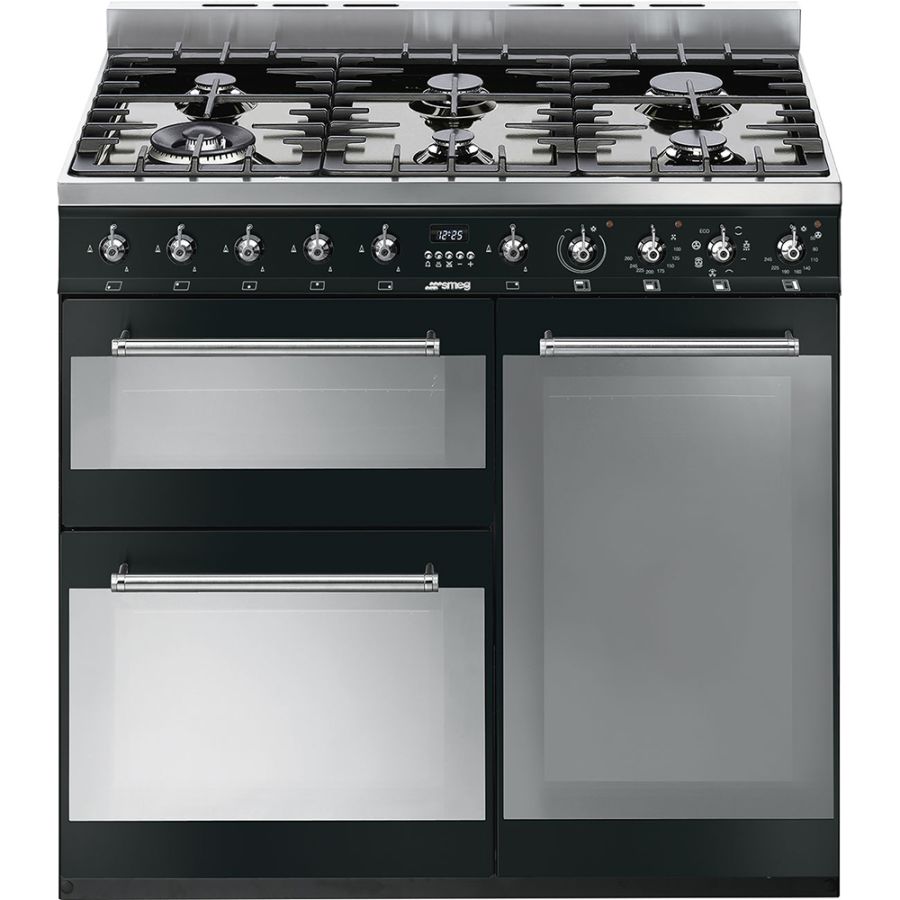 Smeg Symphony 90cm Black Dual Fuel Rangecooker Smeg Symphony 90cm Black Dual Fuel Rangecooker