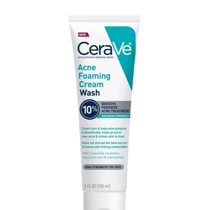 CeraVe 10% Acne Foaming Cream Wash | Face and Body Acne Wash with Benzoyl Peroxide 10% Maximum Strength - Tidal Beauty