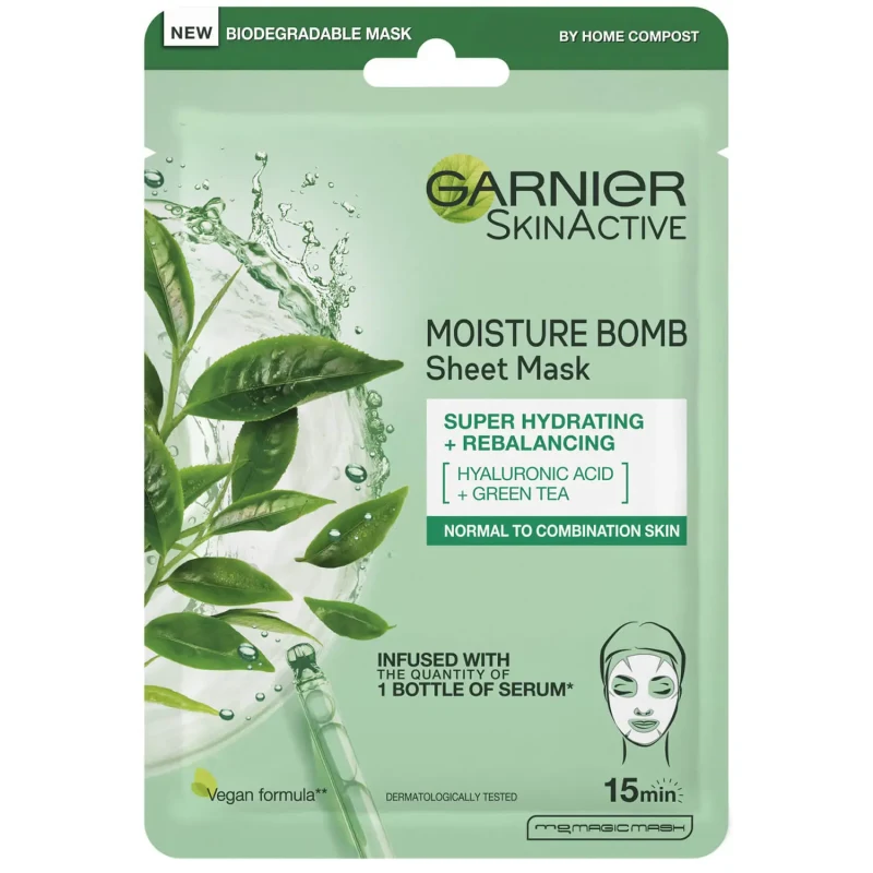 Garnier Moisture Bomb Green Tea Hydrating Face Sheet Mask for Combination Skin  - Tidal Beauty