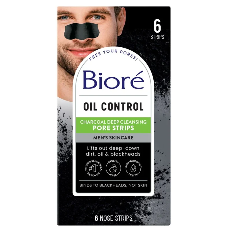 Biore Men's Oil Control Charcoal Deep Cleansing Pore Strips - Tidal Beauty