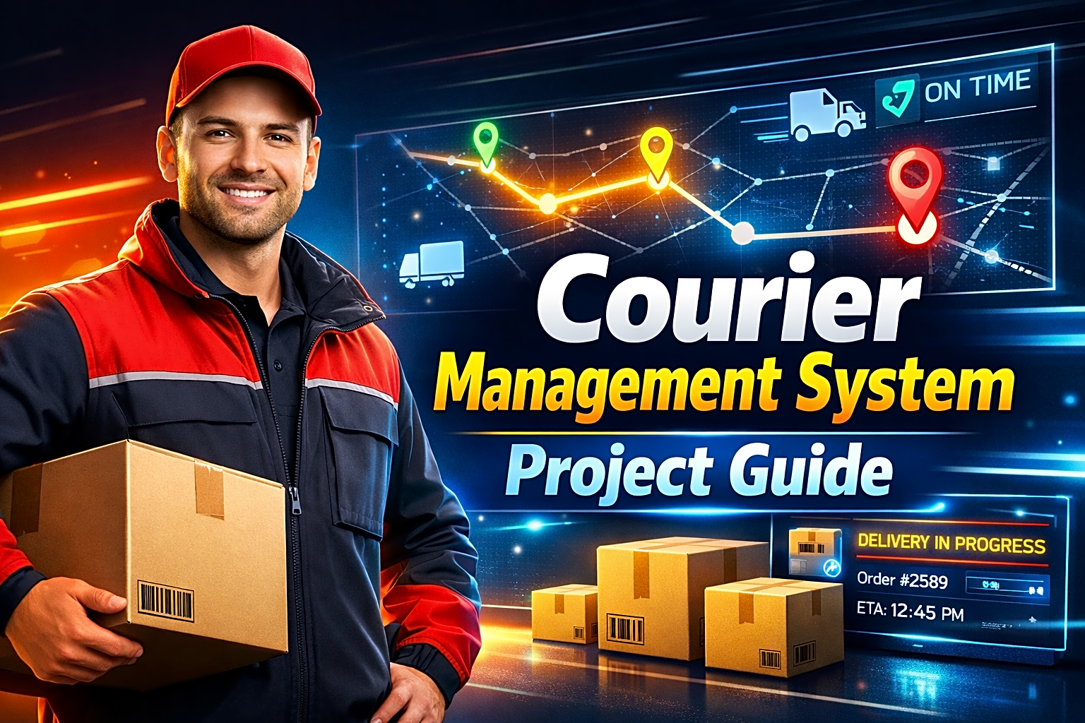 Courier Management System Project Guide: Modules, ER Diagram, Report, Viva & Source Code — cover image
