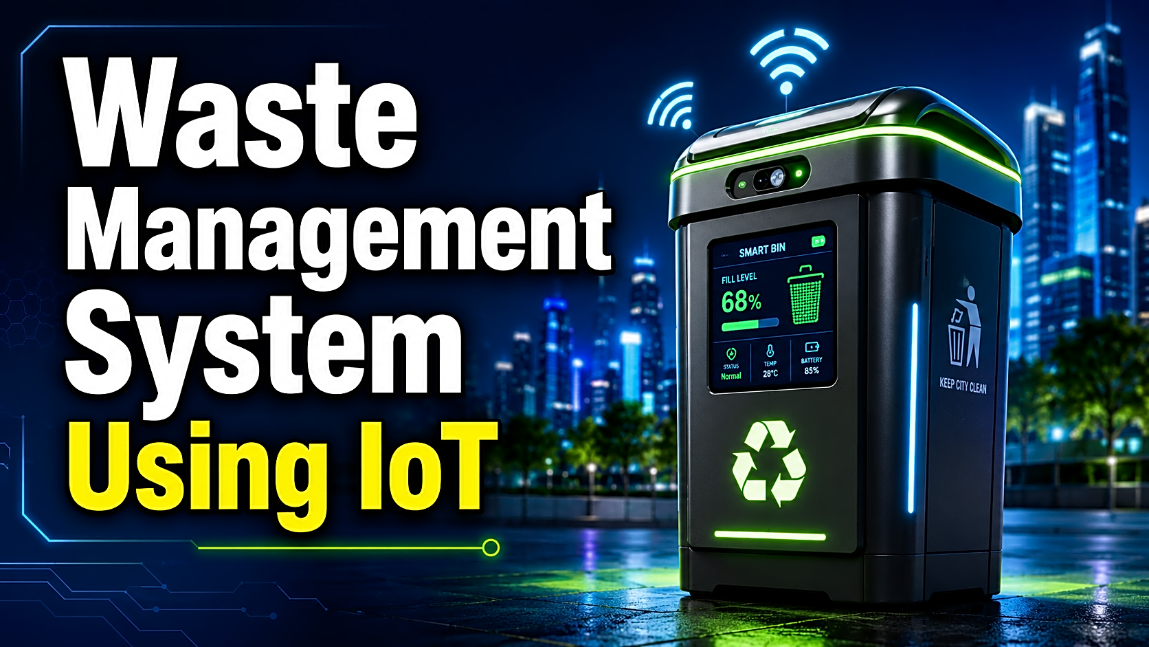 Waste Management System Using IoT: ESP32 Project Guide with Components, Circuit, Source Code Flow & Report — cover image