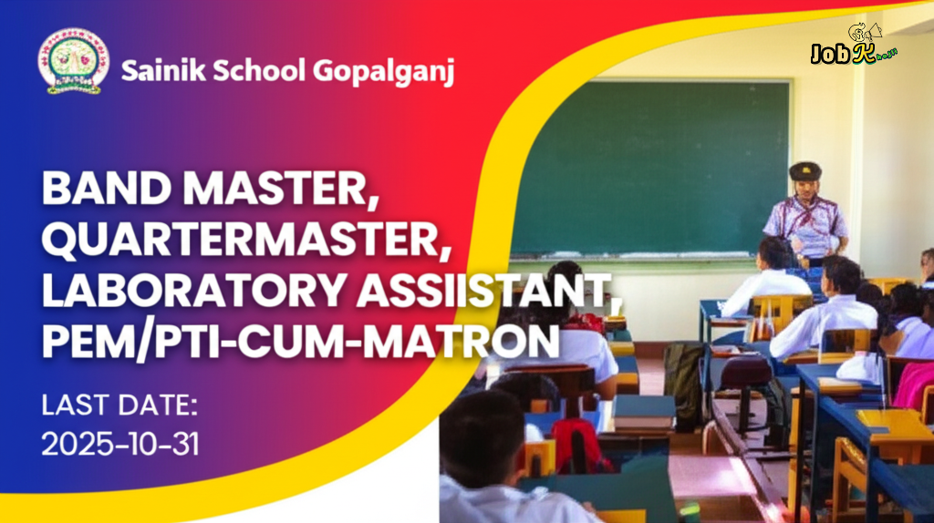 Sainik School Gopalganj Recruitment 2025: Band Master, Quartermaster & More Vacancies