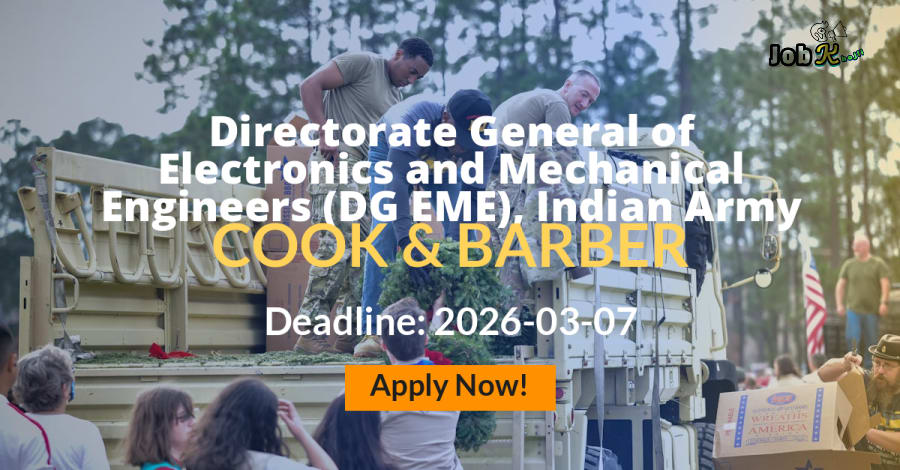 Cook & Barber Recruitment at DG EME Indian Army Mhow - Government Jobs