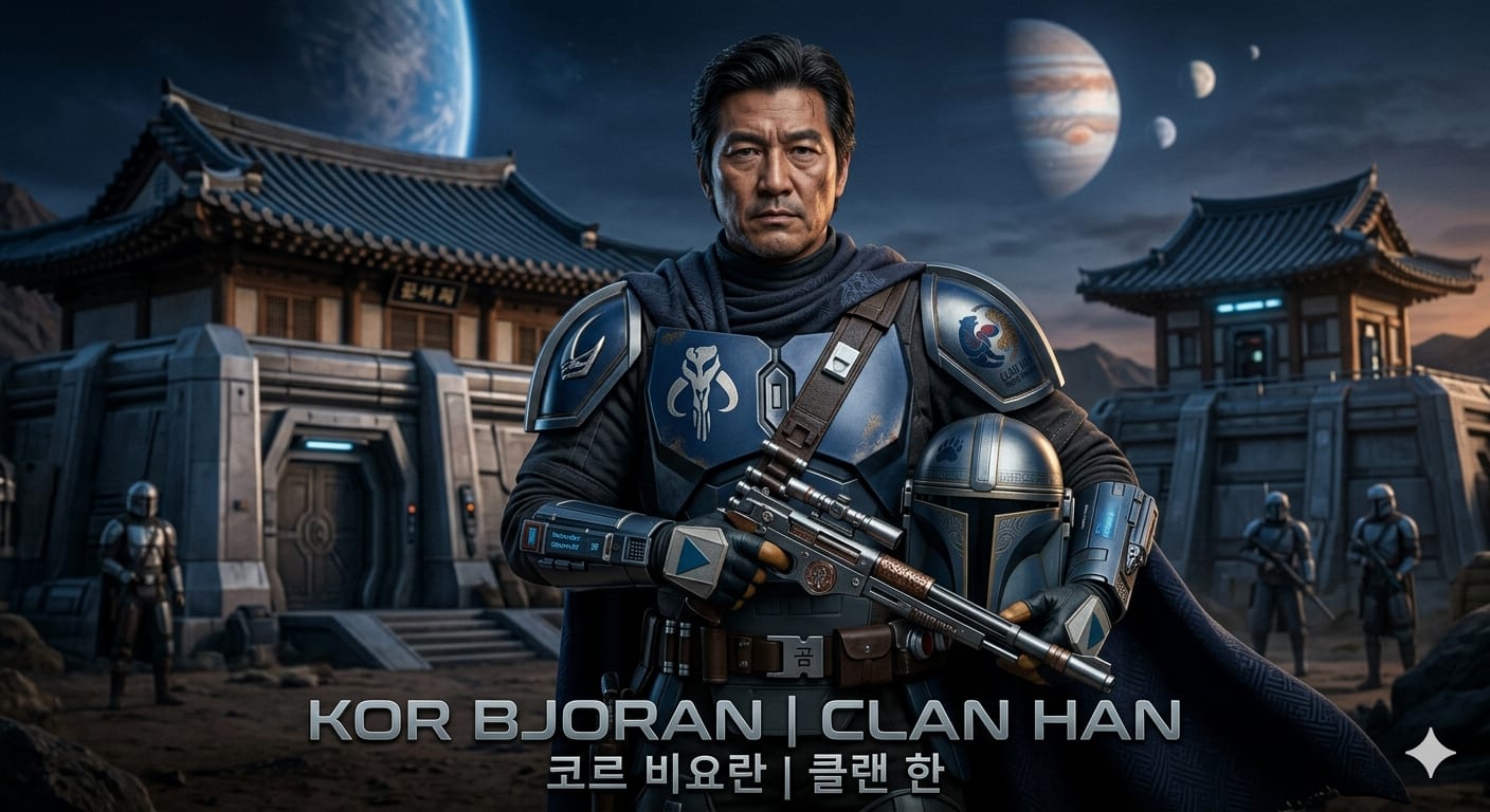 한국 전통 건축 배경의 Kor Bjoran | Clan Han 포스터