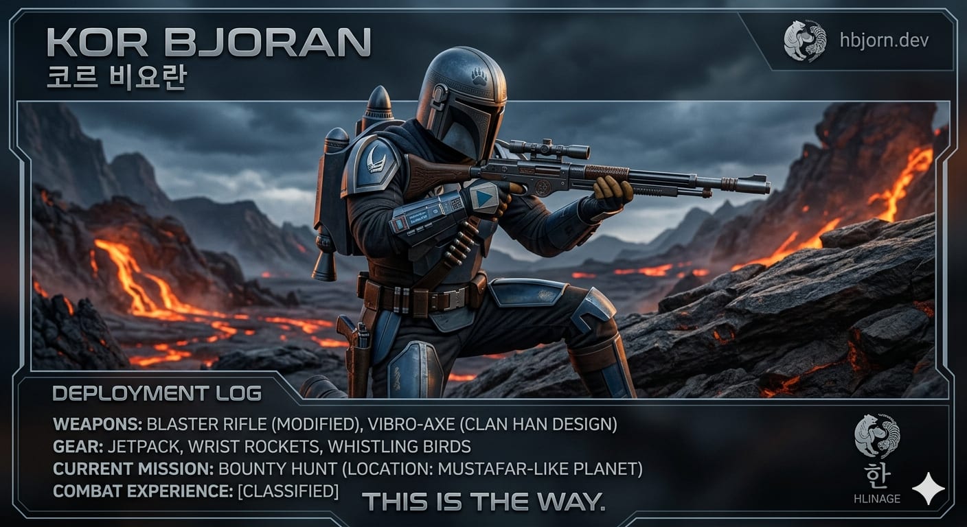 Kor Bjoran Deployment Log 카드, hbjorn.dev 로고와 함께