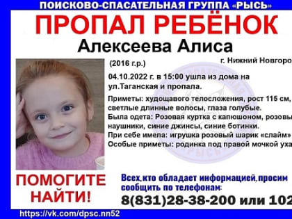 Шестилетняя девочка ушла из дома и пропала в Нижнем Новгороде