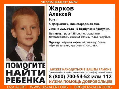 9-летний мальчик ушел на прогулку и пропал в Дзержинске