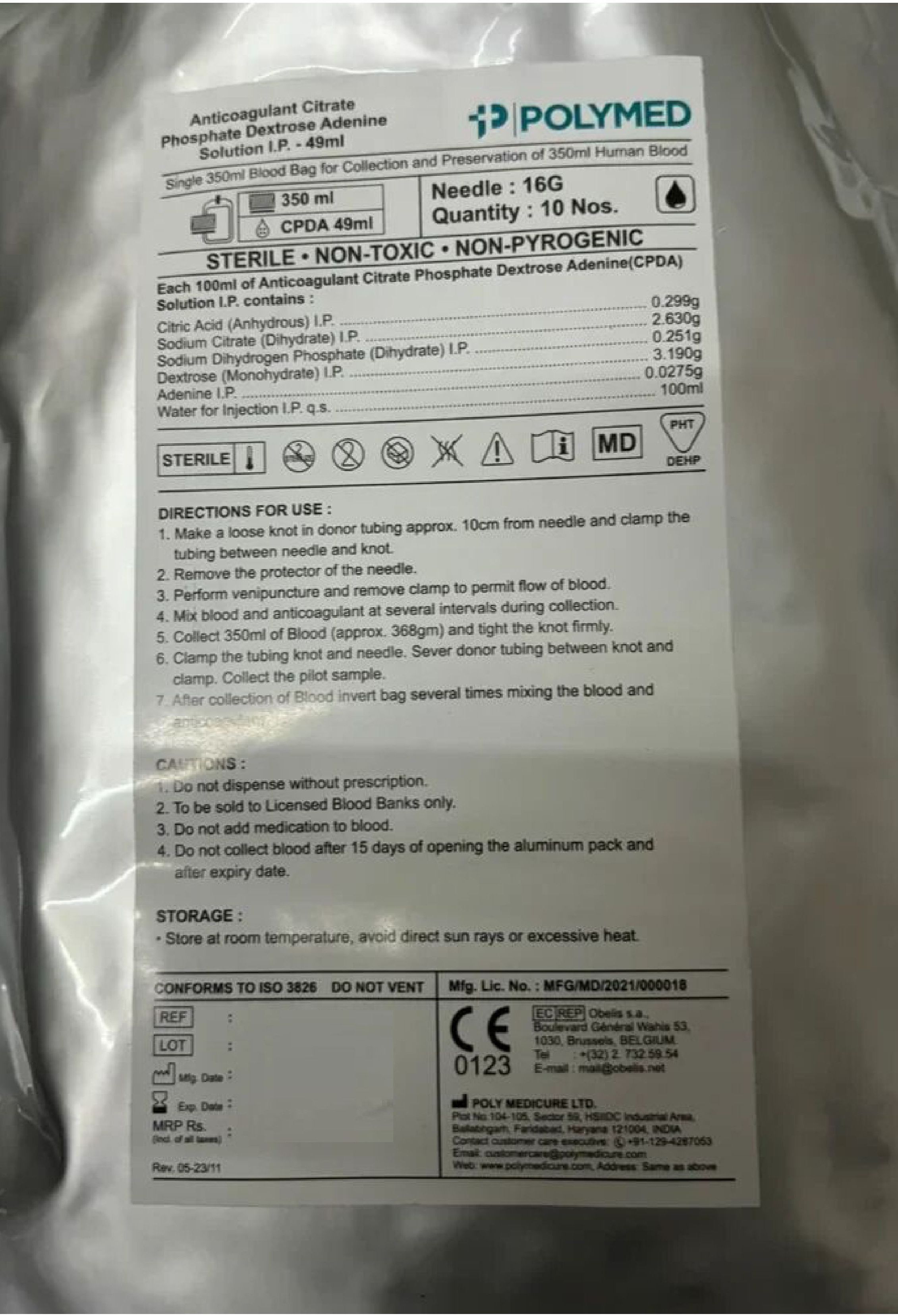 Polymed Blood Colllection Bag
