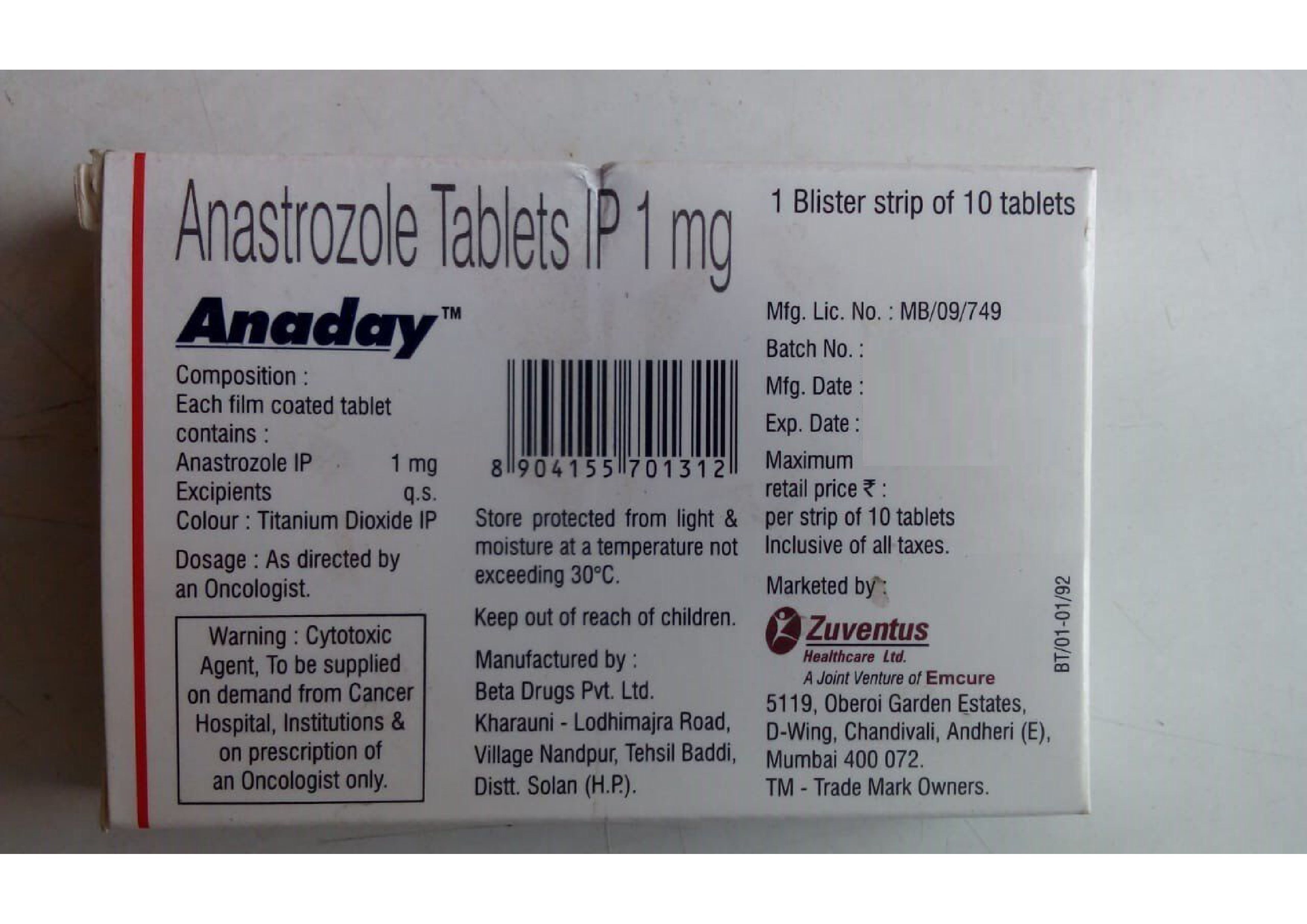 Anaday (Anastrozole) - Anastrozole 1mg