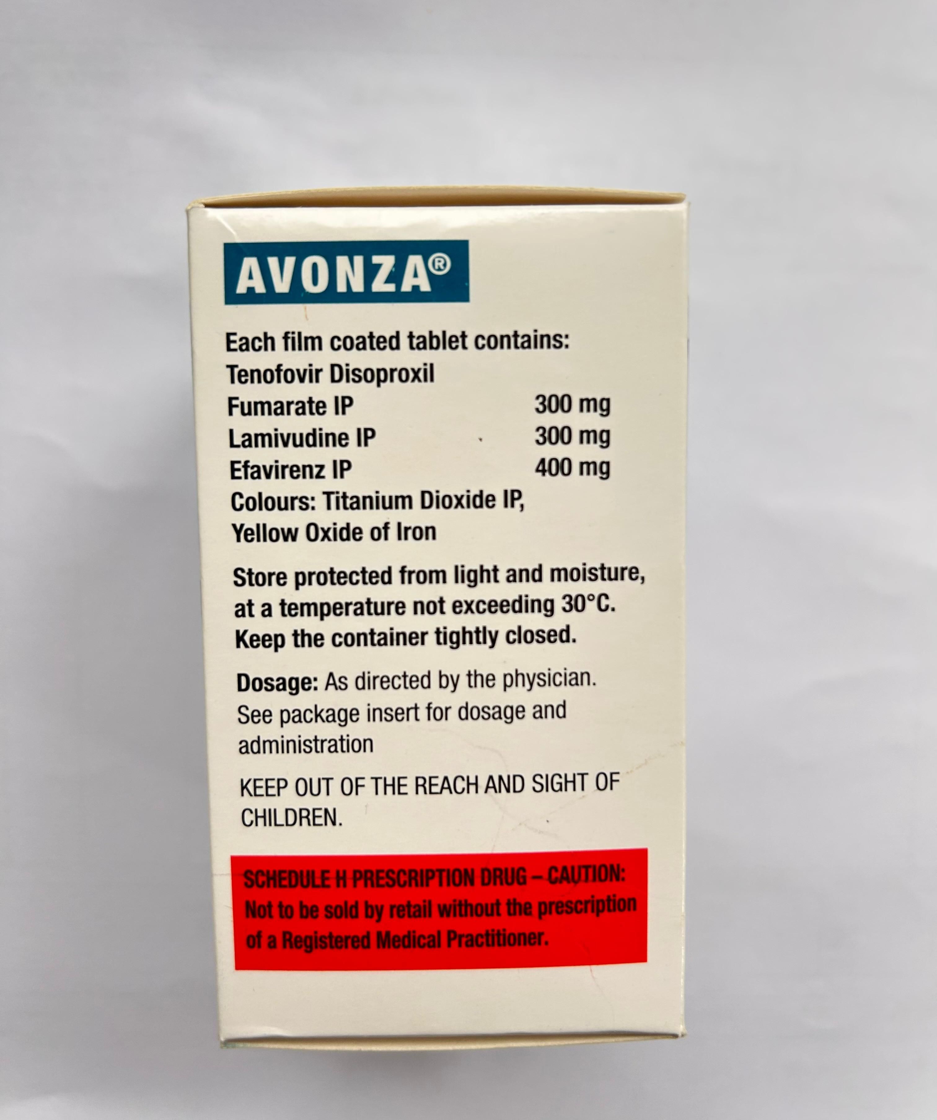 Avonaza (Tenofovir Disoproxil Fumarate Lamivudine Efavirenz) - Tenofovir Disoproxil Fumarate 300 Lamivudine 300 Efavirenz 400