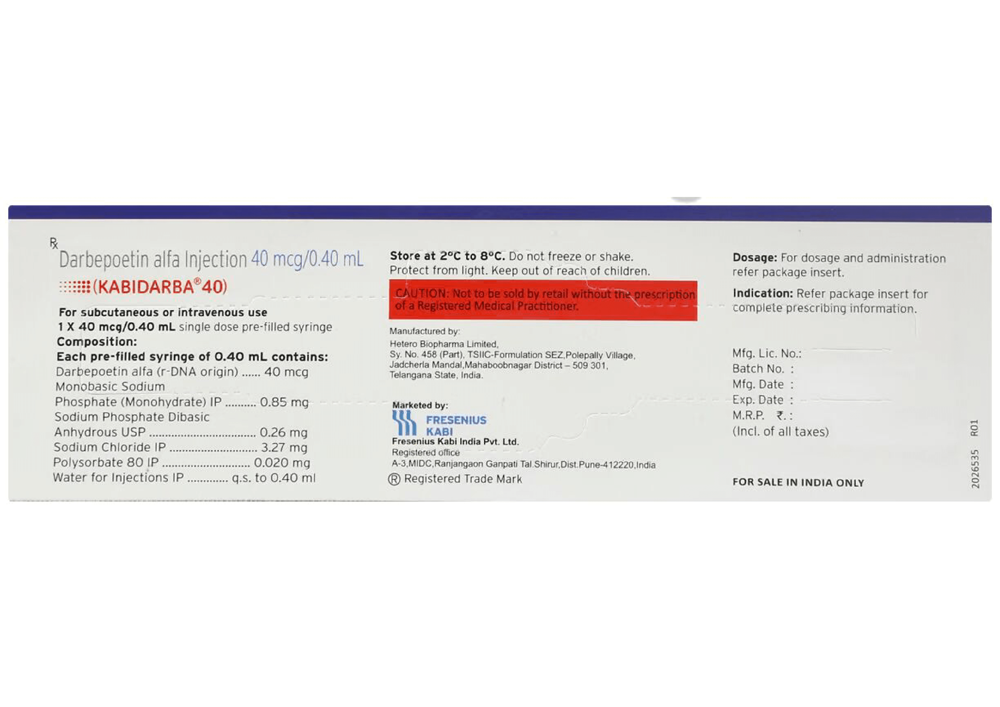 Kabidarba (Darbepoetin alfa) - Darbepoetin alfa 40 mcg