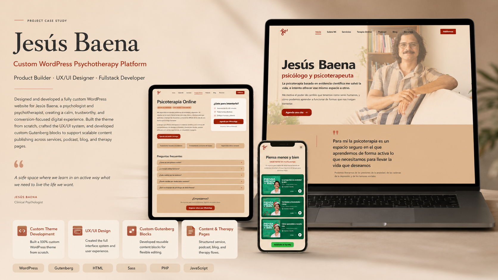 Jesus Baena psychotherapy platform mockup