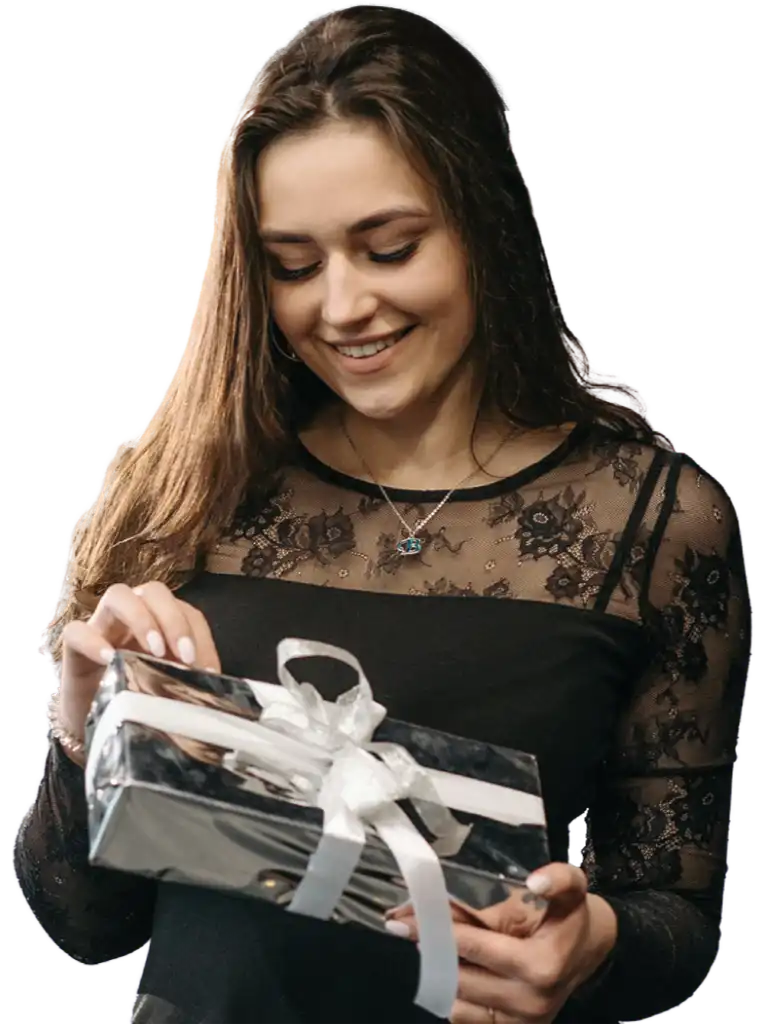 A woman opening a gift box