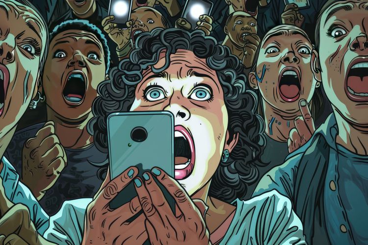 people in panic on their phones