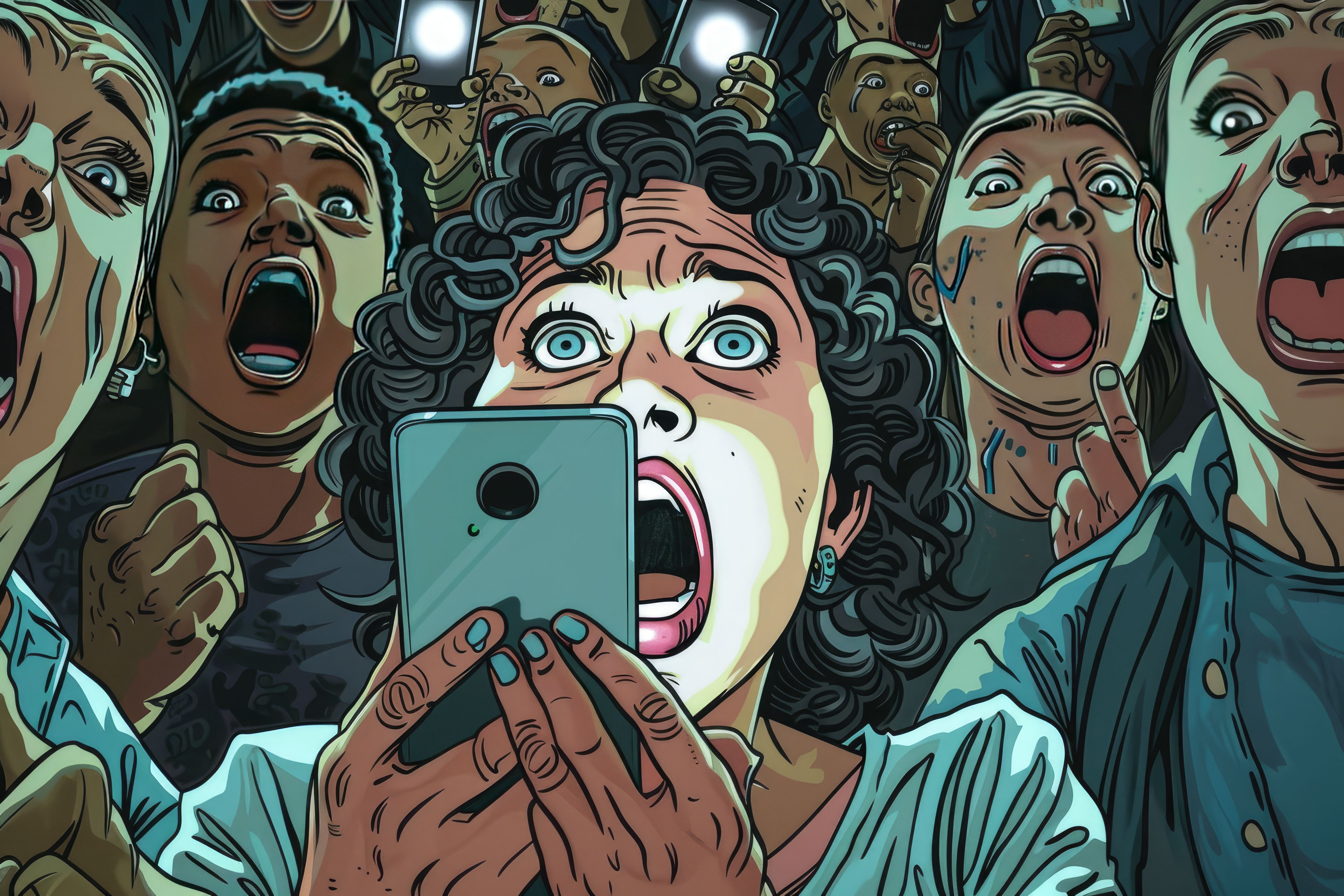 people in panic on their phones