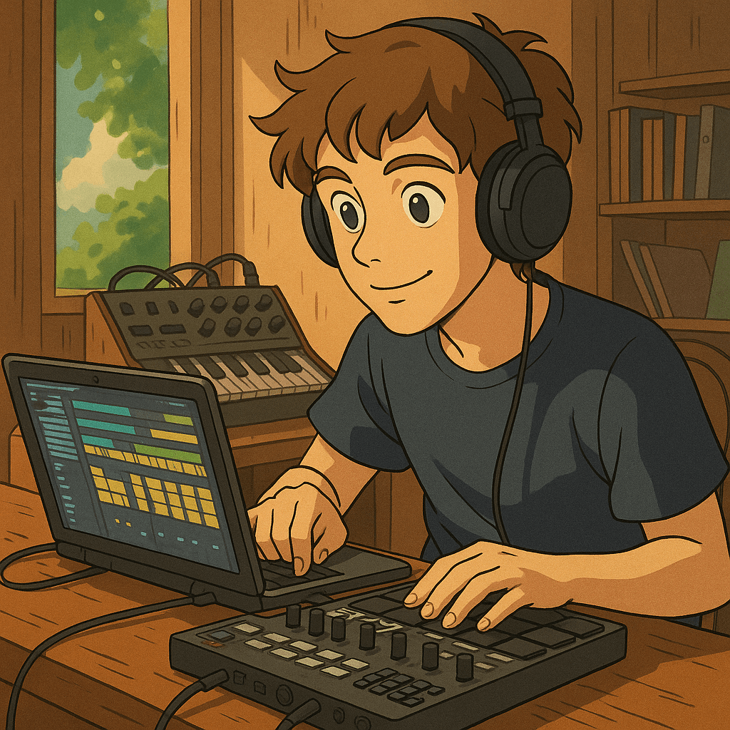 A developer exploring music production with a laptop and MIDI controller