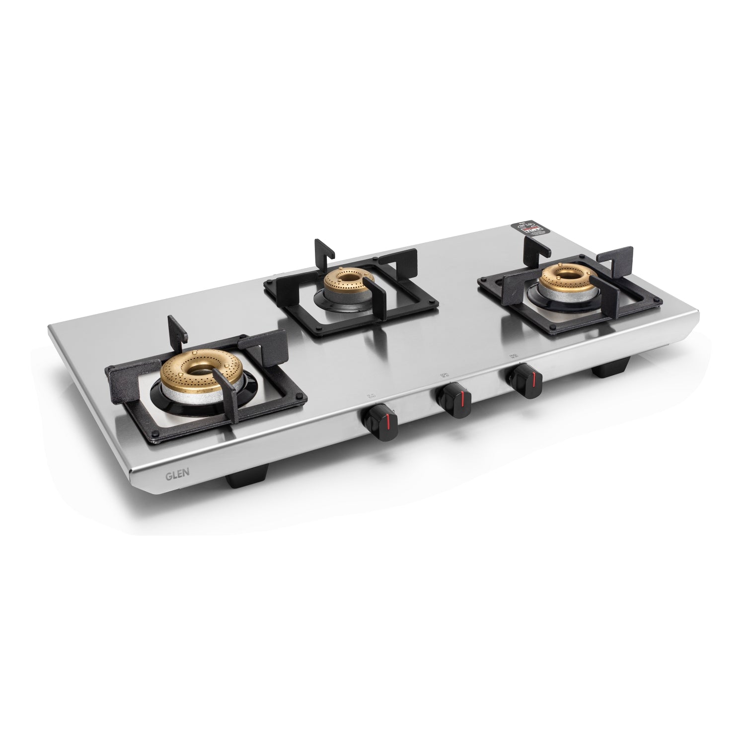 Glen India 3 Burner Ultra Tuff Stainless Steel Gas Stove with Forged Brass Burner - Manual/Auto Ignition (CT1053UTSS73)