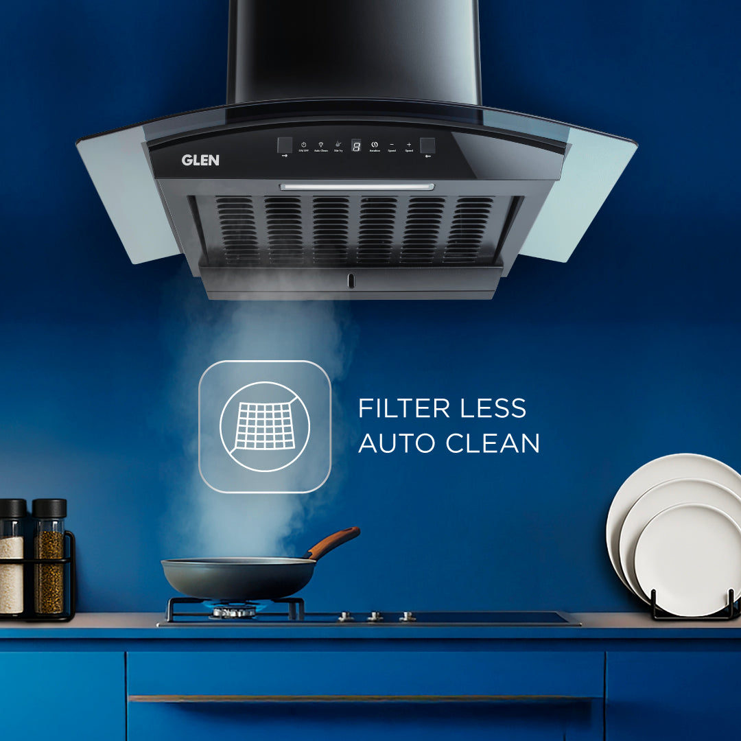 Glen India Auto Clean Curved Glass Chimney with BLDC Motor 60/90cm 1400 m³/h -Black (6071R BLDC BL AC)