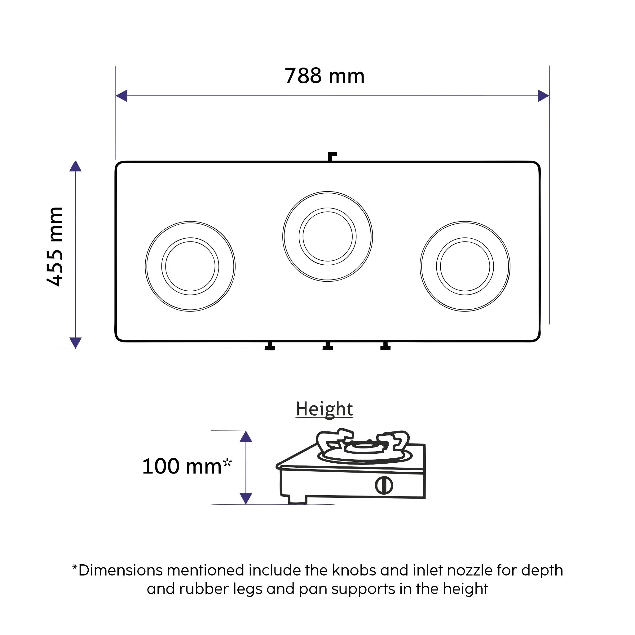 Glen India 3 Burner Ultra Slim Apricot Glass Gas Stove with High Flame Forged Brass Burner - Manual / Auto Ignition (CT1035US)