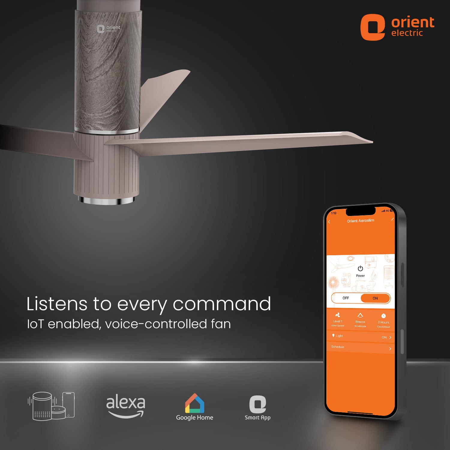 orientelectric Aeroslim IoT Remote Fan with Light | 5-Year Warranty