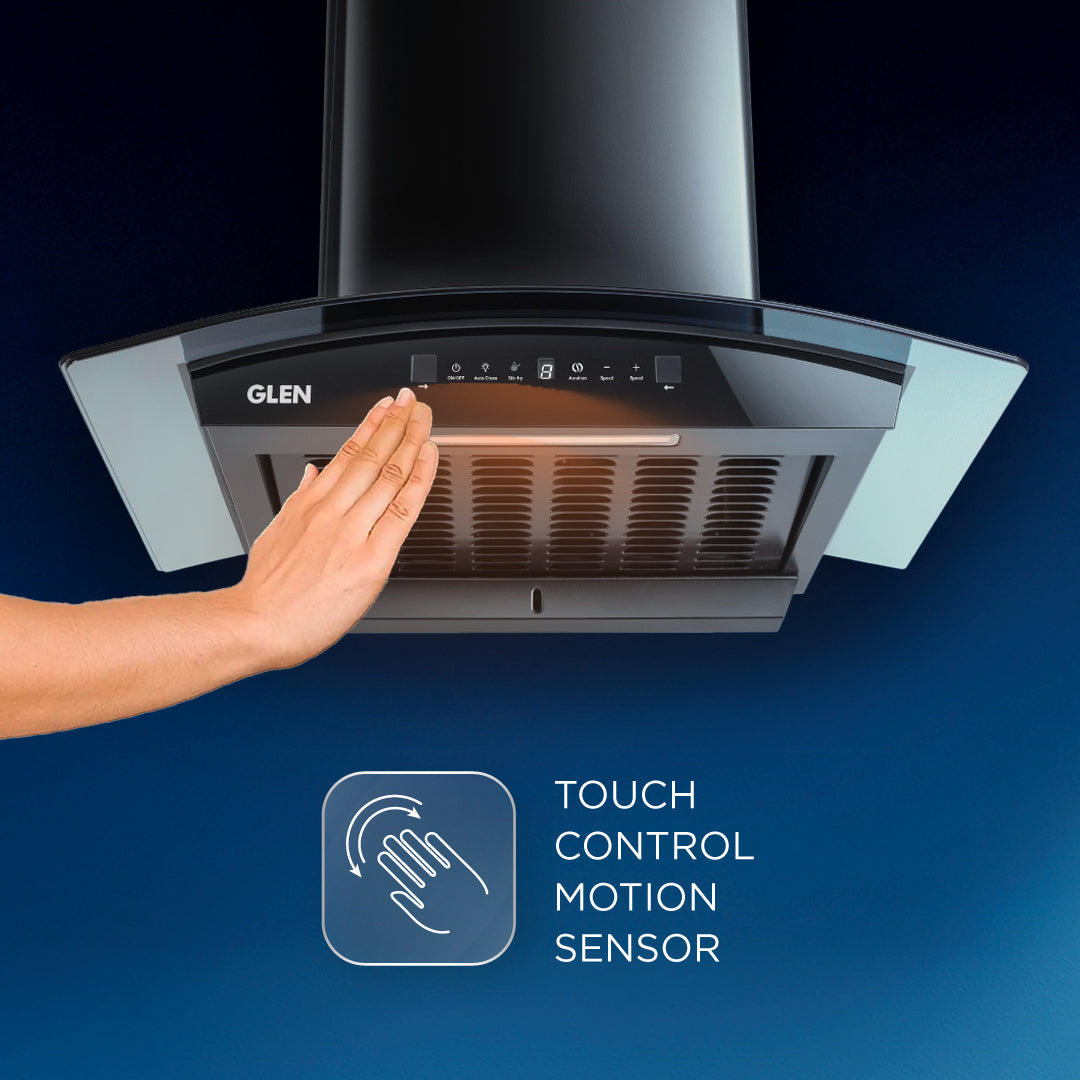 Glen India Auto Clean Curved Glass Chimney with BLDC Motor 60/90cm 1400 m³/h -Black (6071R BLDC BL AC)
