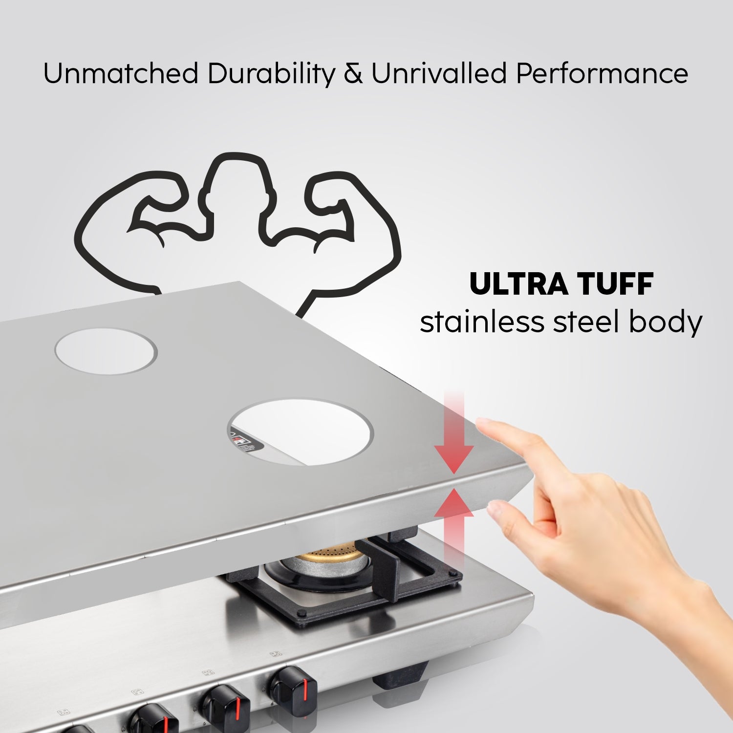 Glen India 4 Burner Ultra Tuff Stainless Steel Gas Stove with Forged Brass Burner - Manual/Auto Ignition (CT1054UTSS)