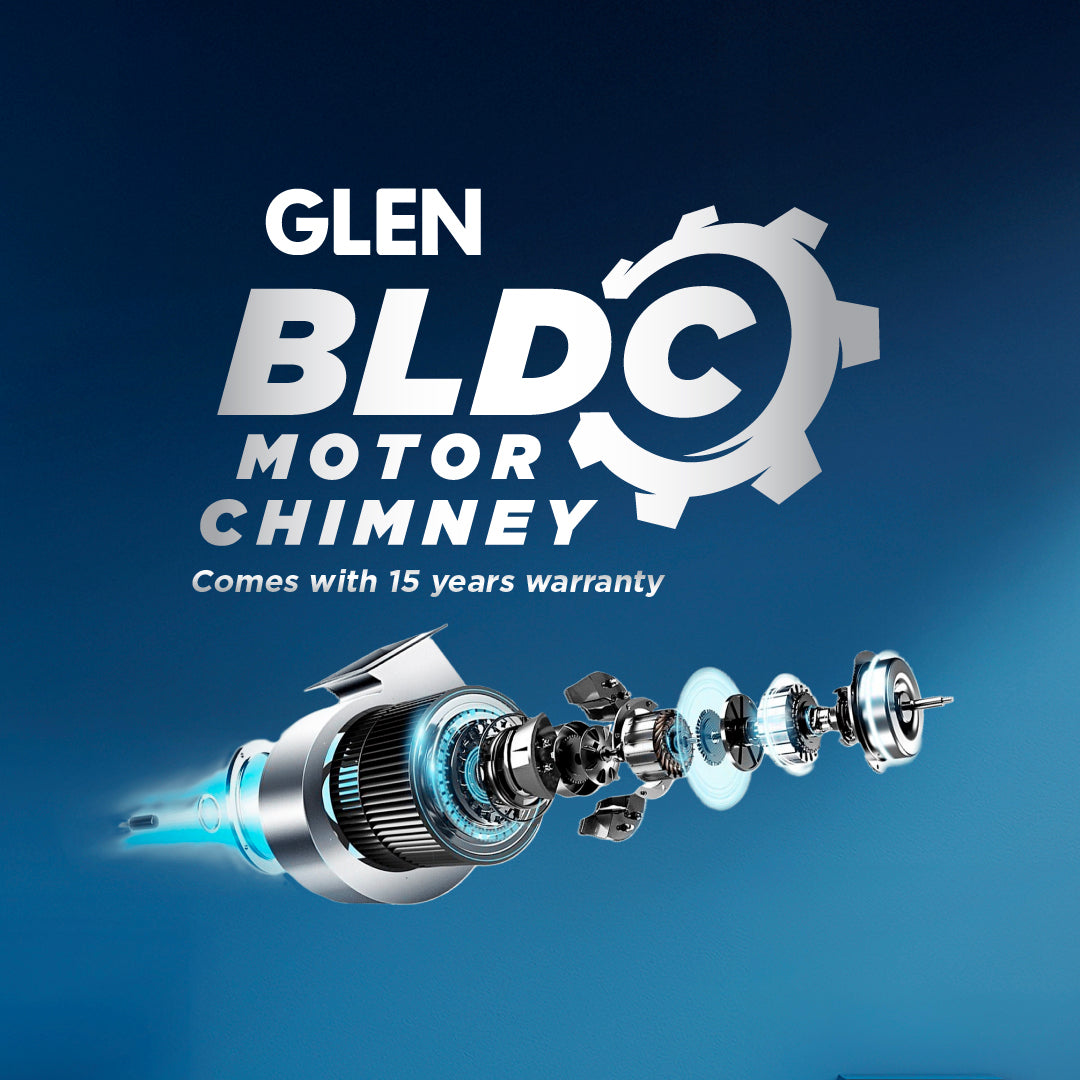 Glen India Auto Clean Curved Glass Chimney with BLDC Motor 60/90cm 1400 m³/h -Black (6071R BLDC BL AC)