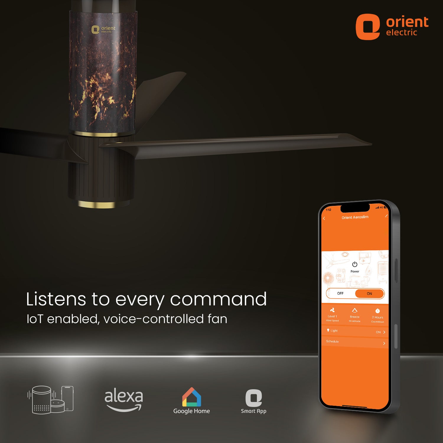 orientelectric Aeroslim IoT Remote Fan with Light | 5-Year Warranty