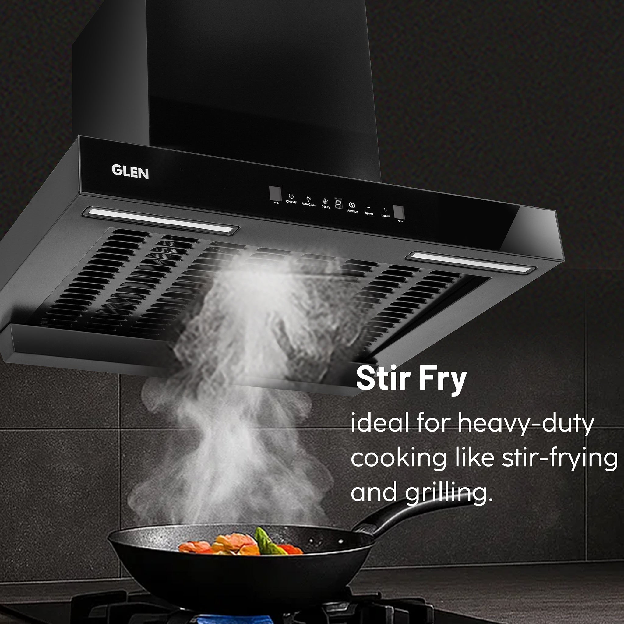 Glen India Auto Clean Filterless Slim Chimney with Inverter Technology, BLDC Motor 1400 m3/h - 60/76/90cm (CH6052SLBLDCB)