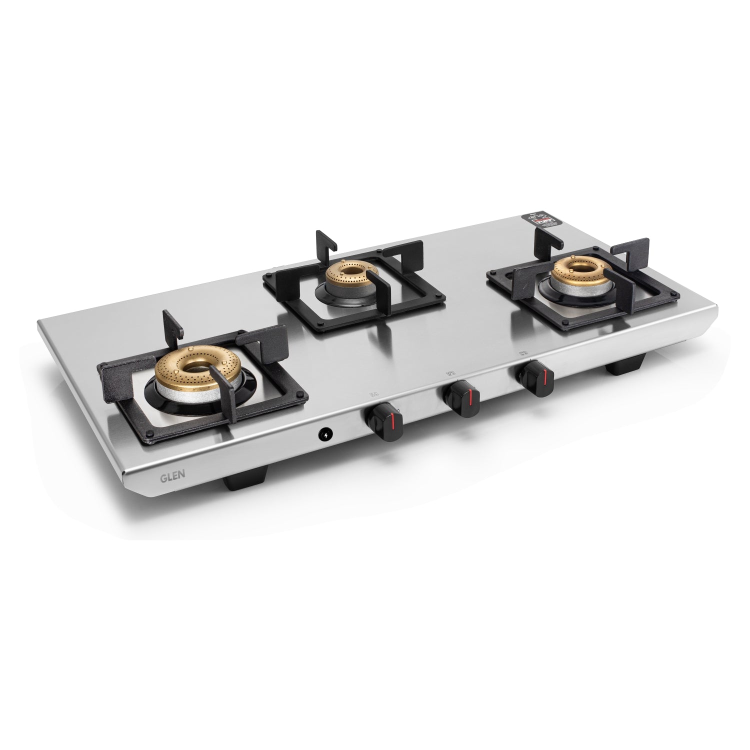 Glen India 3 Burner Ultra Tuff Stainless Steel Gas Stove with Forged Brass Burner - Manual/Auto Ignition (CT1053UTSS73)