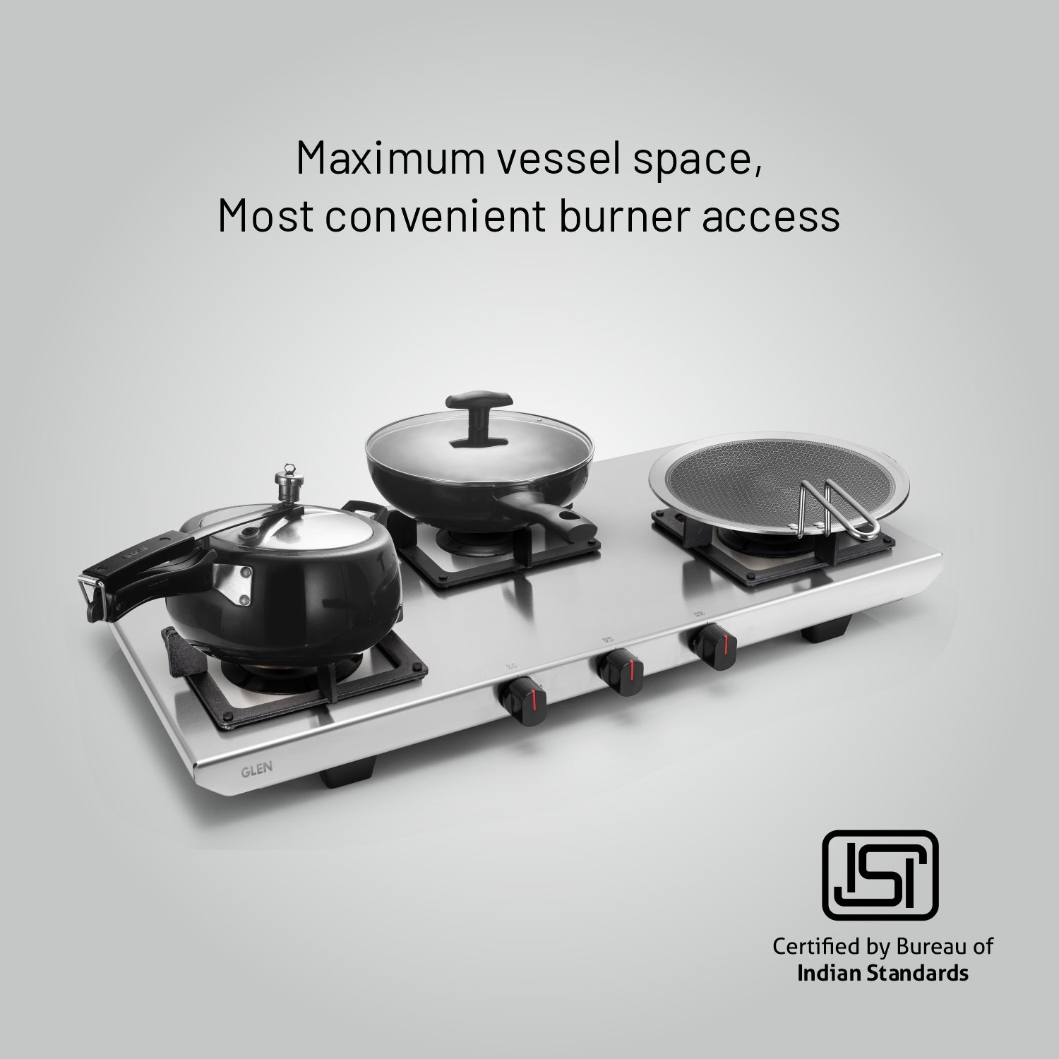 Glen India 3 Burner Ultra Tuff Stainless Steel Gas Stove with Forged Brass Burner - Manual/Auto Ignition (CT1053UTSS73)
