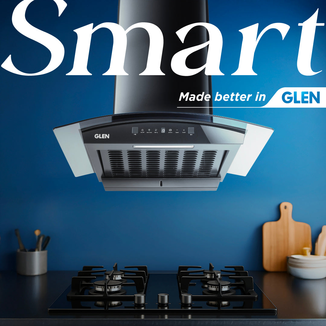 Glen India Auto Clean Curved Glass Chimney with BLDC Motor 60/90cm 1400 m³/h -Black (6071R BLDC BL AC)
