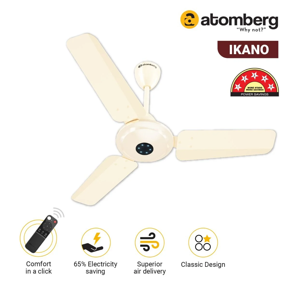 Atomberg Atomberg Ikano BLDC Motor Ceiling Fan with Remote 3 Blade