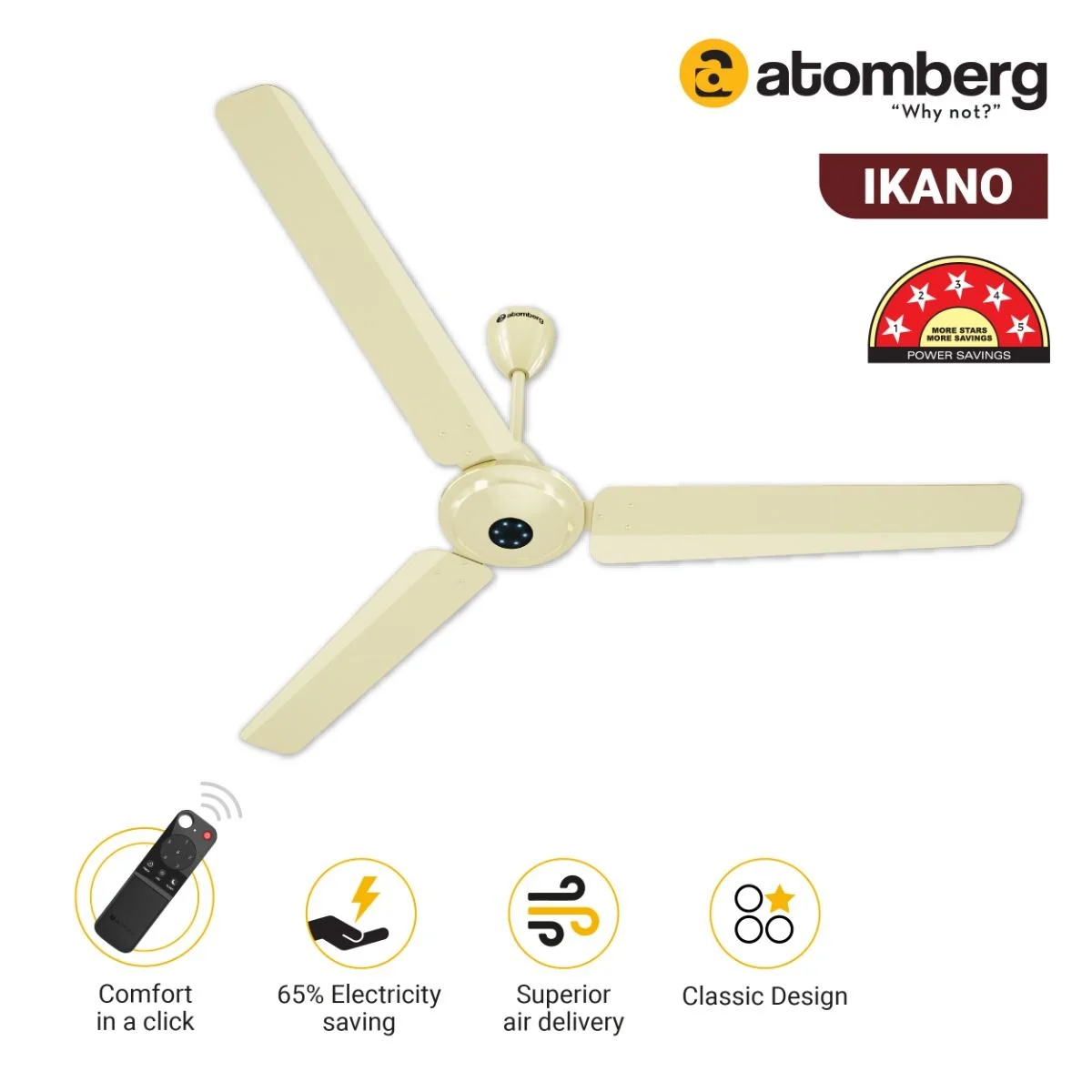 Atomberg Atomberg Ikano BLDC Motor with Remote 3 Blade Ceiling Fan