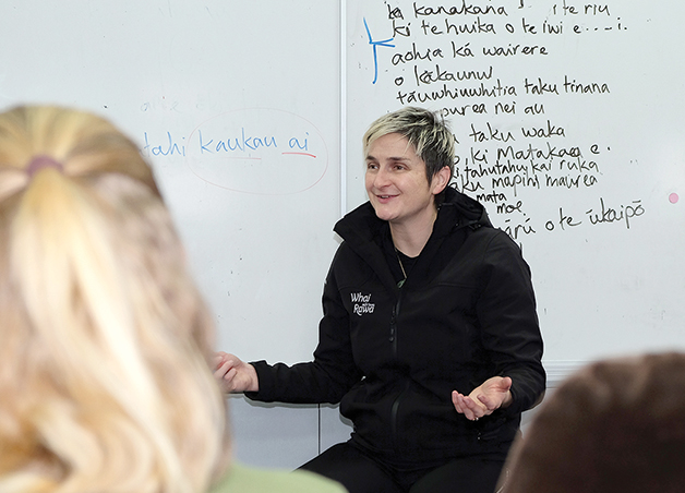 Photo of Hana O’Regan at Te Kura o Te Tira Mōrehu Reo o Moeraki