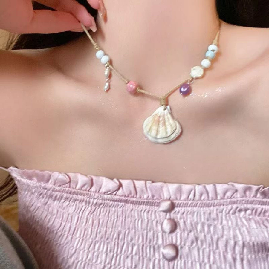 Dây Chuyền Nữ, Vòng Cổ Ngọc Trai Vỏ Sò Nhẹ Nhàng Phong Cách Tiểu Thư Phụ Kiện Thời Trang Đi Biển ảnh 3