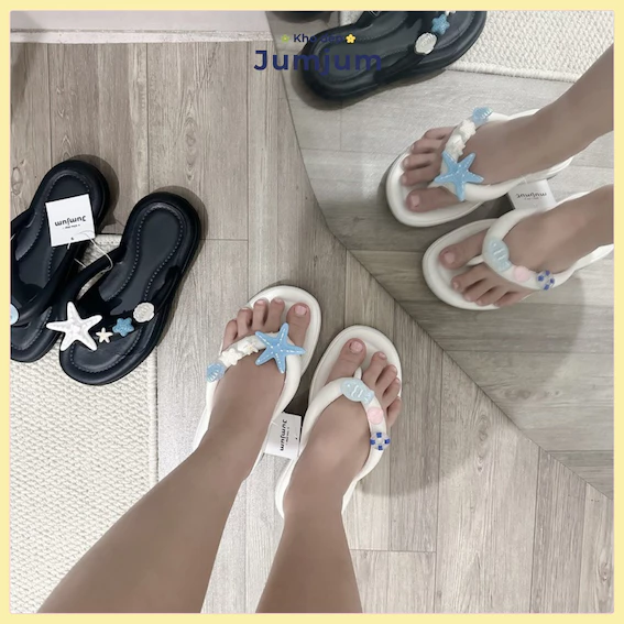 Dép xỏ ngón đi biển nữ sao biển cao su mềm êm chân kháng nước chống trượt dày 1.5 cm | JJKEP4 ảnh 3