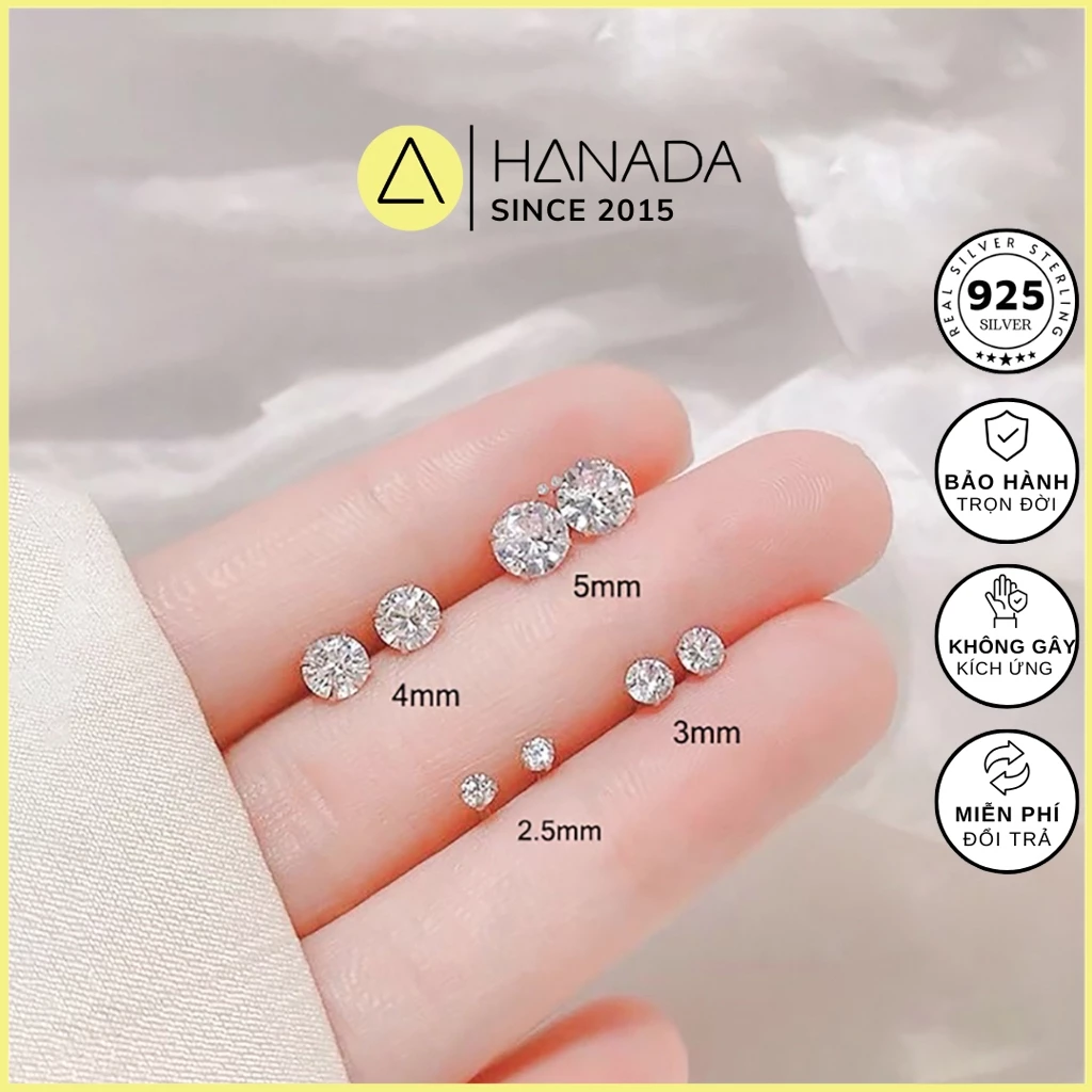 [BẠC 925-BH TRỌN ĐỜI] Bông Tai Đá CZ 6A Cao Cấp 2-3-4-5-6MM, Hoa Tai Nụ Đá Nam Nữ HANADA 0397 D6-D8 ảnh 4