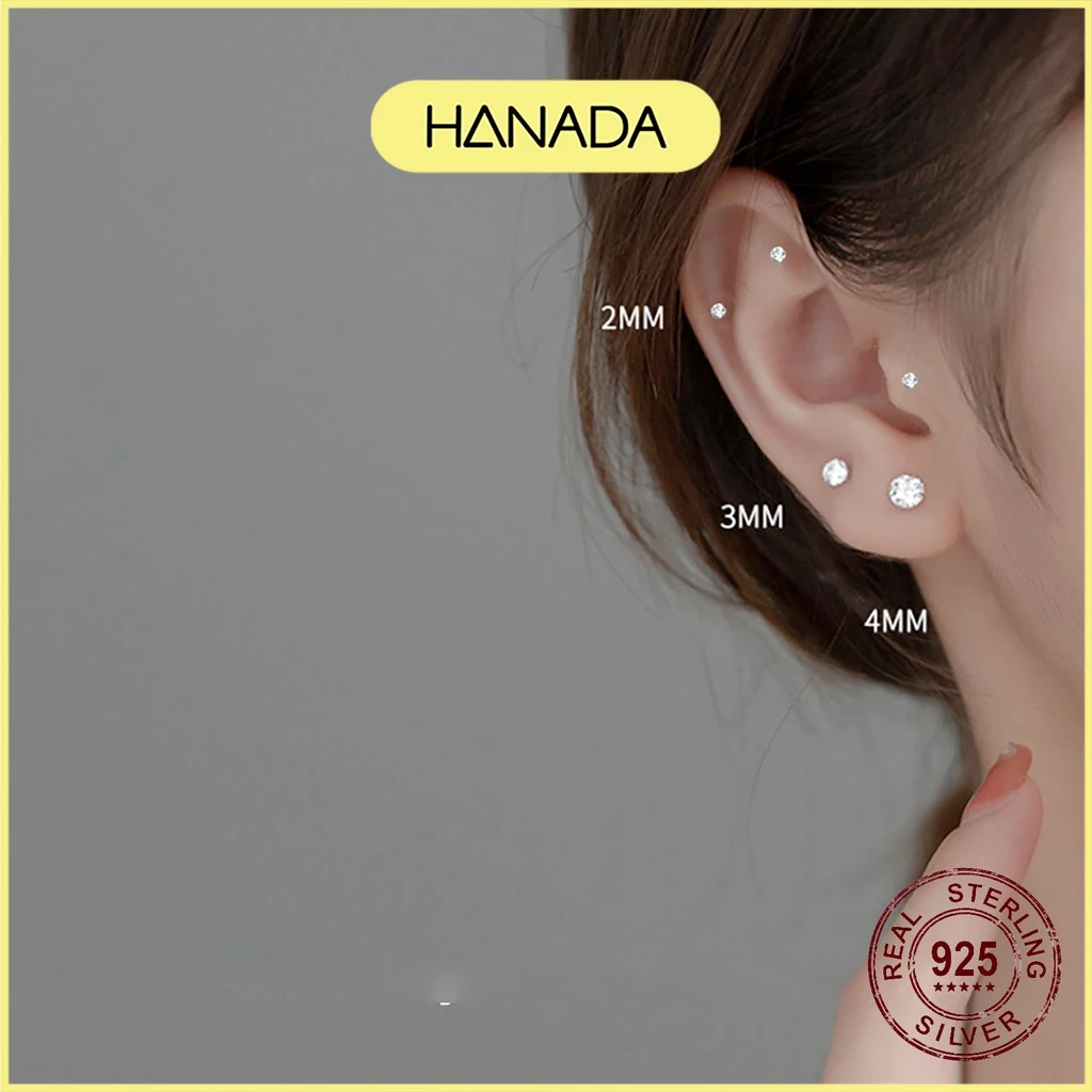 [BẠC 925-BH TRỌN ĐỜI] Bông Tai Đá CZ 6A Cao Cấp 2-3-4-5-6MM, Hoa Tai Nụ Đá Nam Nữ HANADA 0397 D6-D8 ảnh 3